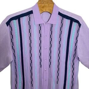 Silversilk Linen Silk Blend Shirt Men's 3XL Purple Camp Retro Bowling Striped